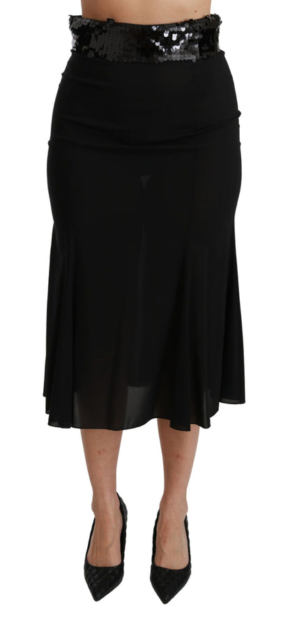 Jupe midi sirène Dolce & Gabbana noire en soie taille haute