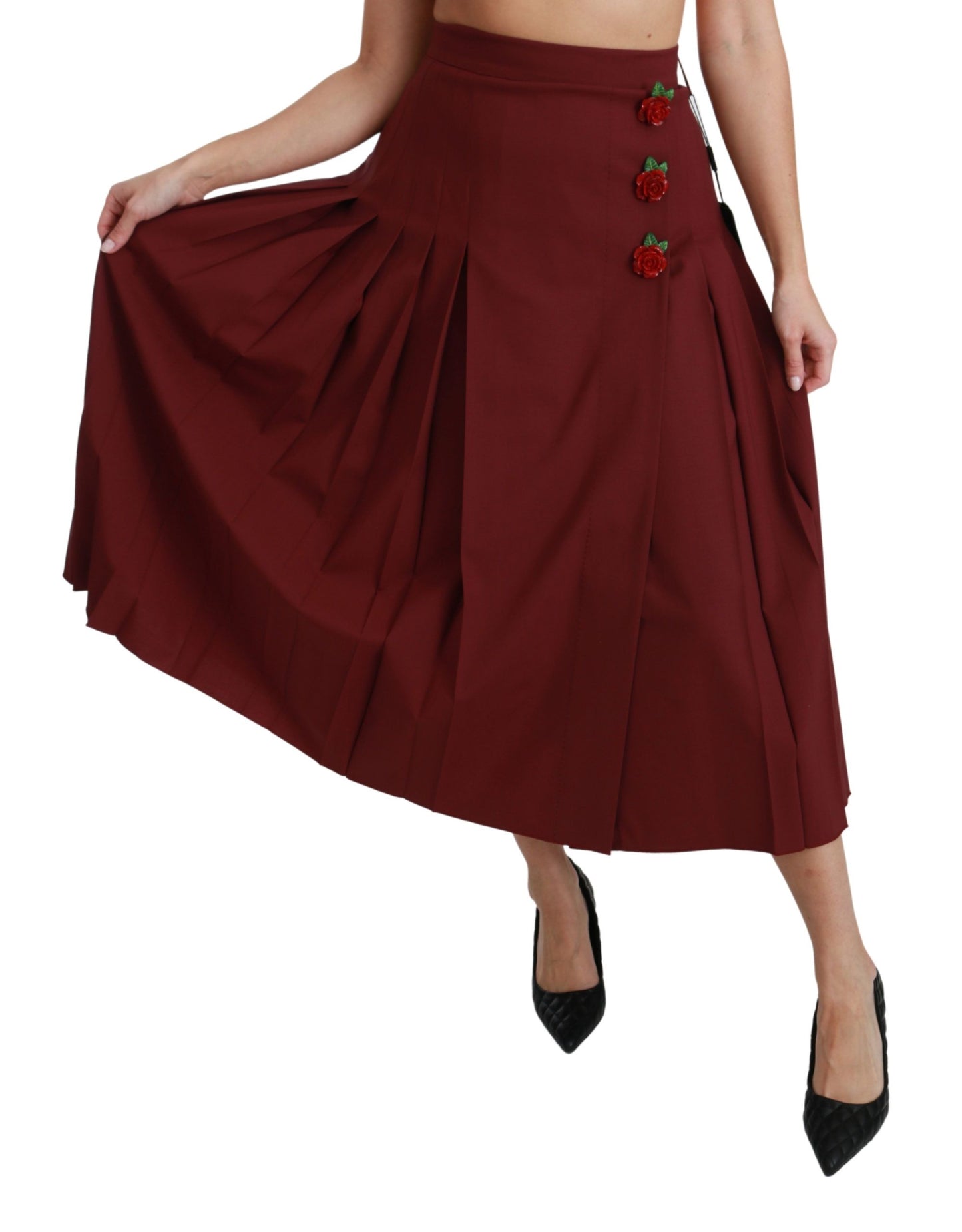Jupe longue plissée taille haute en laine rouge Dolce & Gabbana