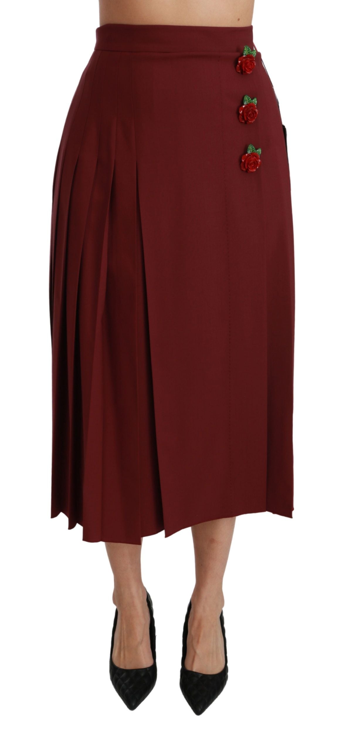 Jupe longue plissée taille haute en laine rouge Dolce & Gabbana