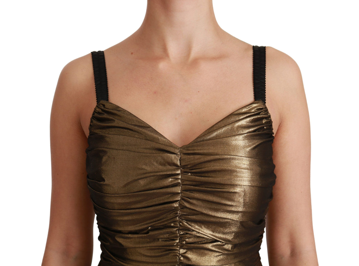 Robe drapée moulante Dolce & Gabbana en tissu extensible doré métallisé