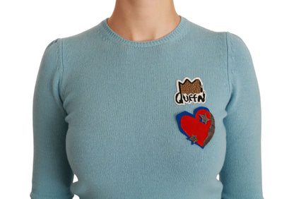 Suéter de punto Dolce & Gabbana azul de lana con motivo Queen Heart