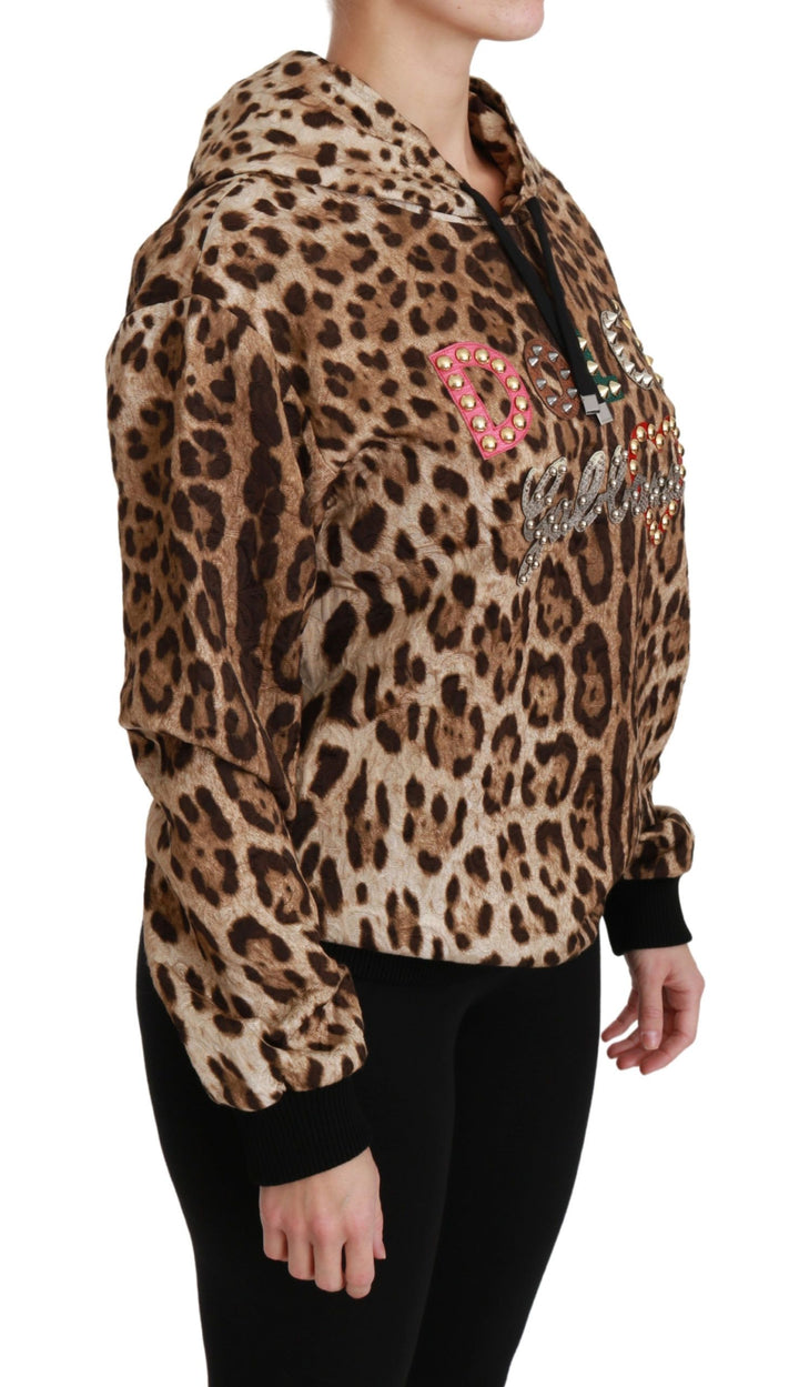 Suéter Dolce & Gabbana con Capucha, Tachuelas de Ayers y Estampado de Leopardo, Color Marrón