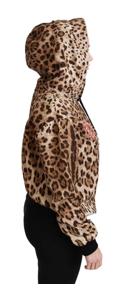 Pull Dolce & Gabbana léopard à capuche clouté en Ayers marron