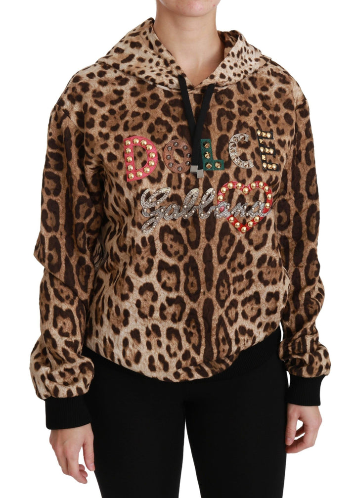 Suéter Dolce & Gabbana con Capucha, Tachuelas de Ayers y Estampado de Leopardo, Color Marrón