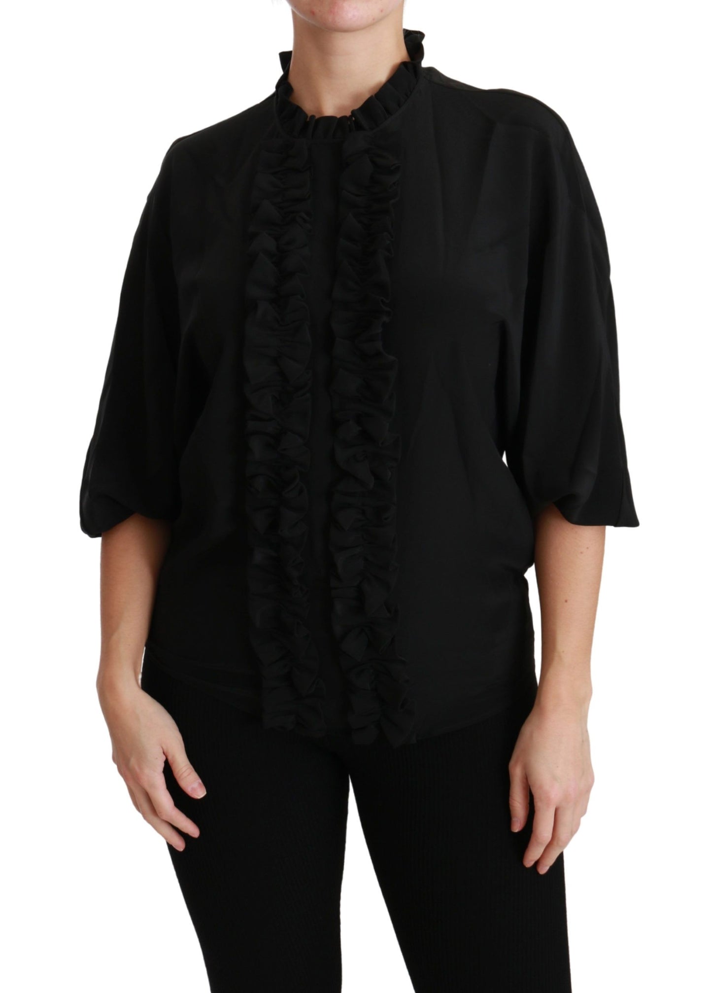 Chemisier Dolce & Gabbana en soie noire à volants