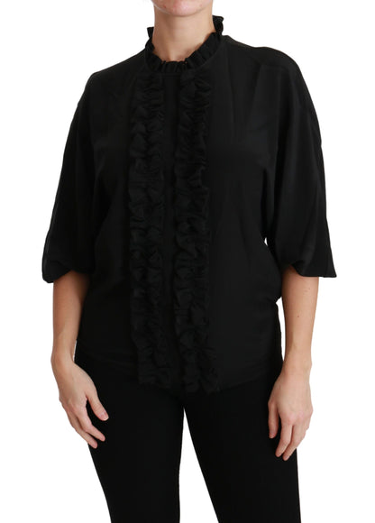 Chemisier Dolce & Gabbana en soie noire à volants