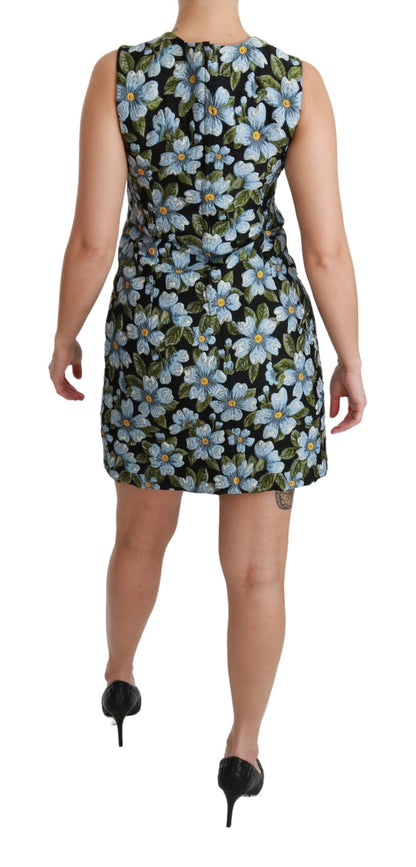 Robe droite en brocart floral bleu Dolce & Gabbana