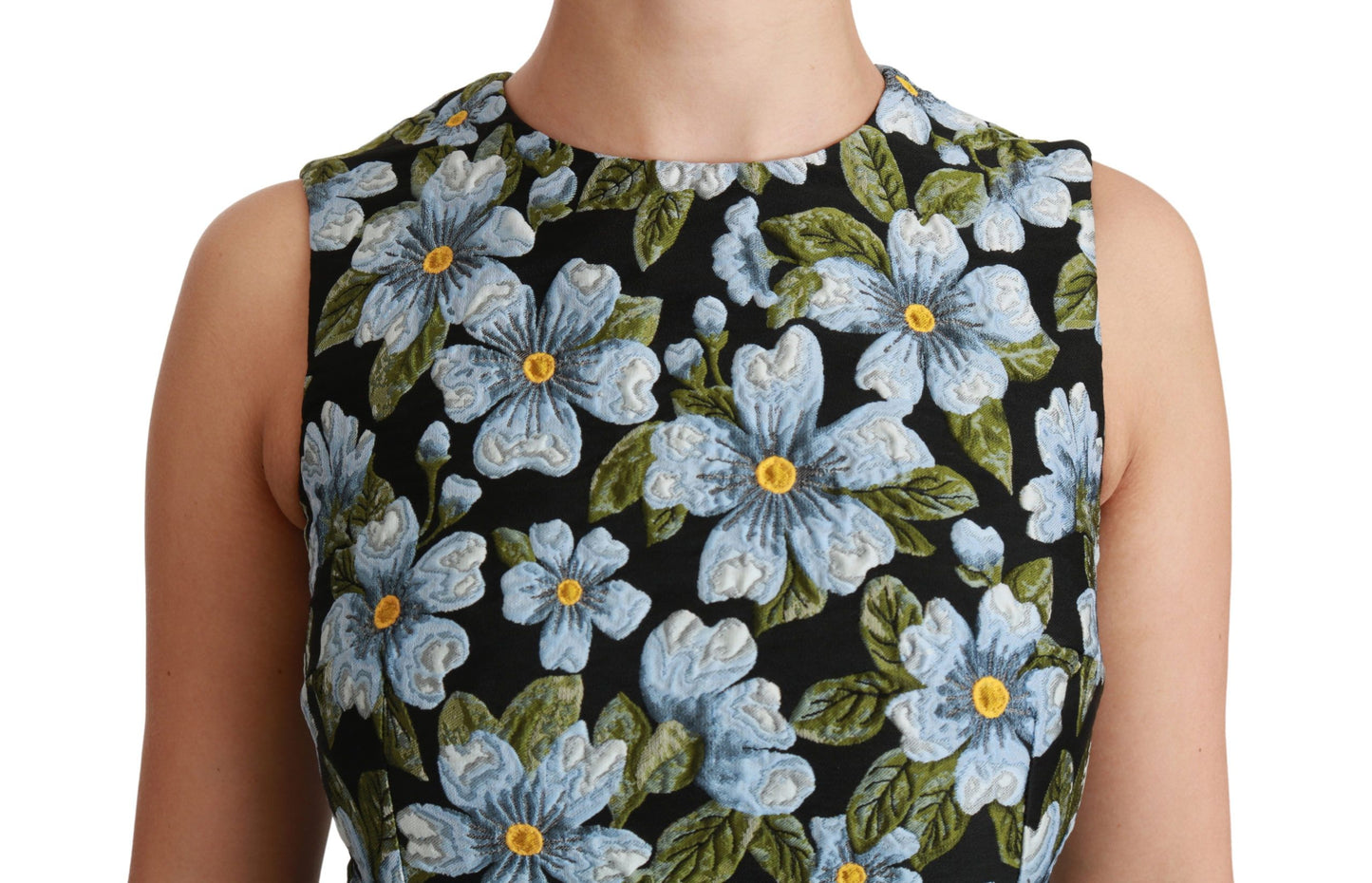Robe droite en brocart floral bleu Dolce & Gabbana