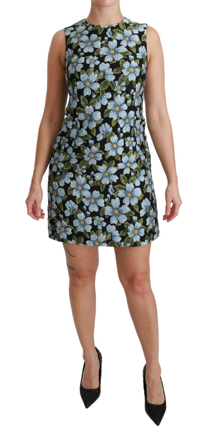 Robe droite en brocart floral bleu Dolce & Gabbana