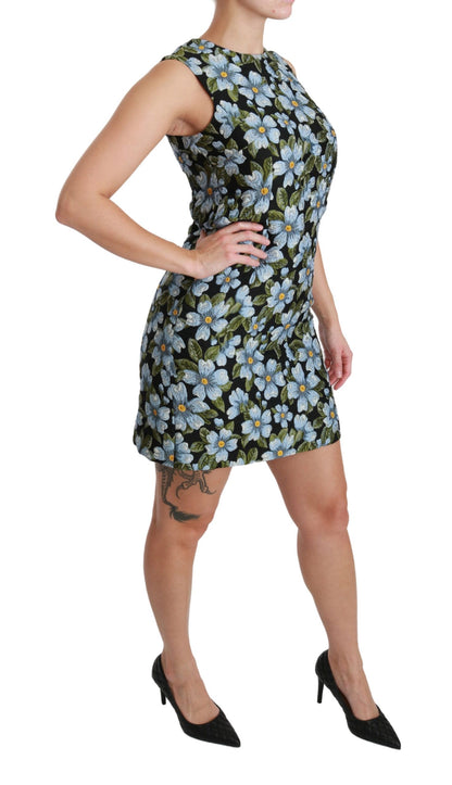 Robe droite en brocart floral bleu Dolce & Gabbana