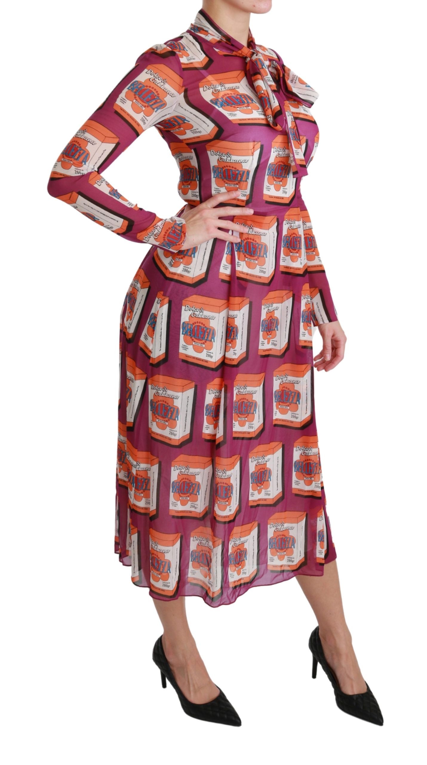 Robe de soirée trapèze en soie violette Bellezza Dolce & Gabbana