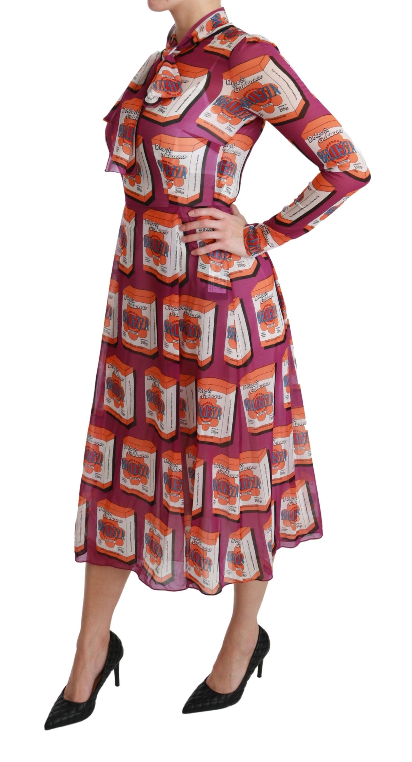 Robe de soirée trapèze en soie violette Bellezza Dolce & Gabbana