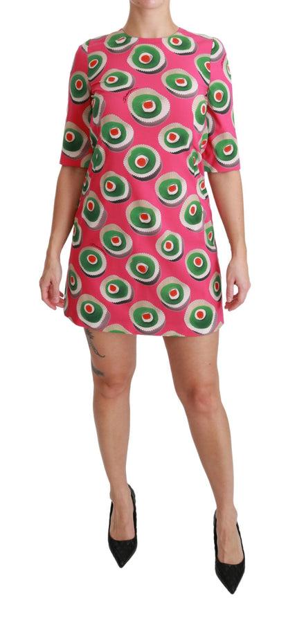 Robe droite Dolce & Gabbana en soie rose stretch motif cupcake