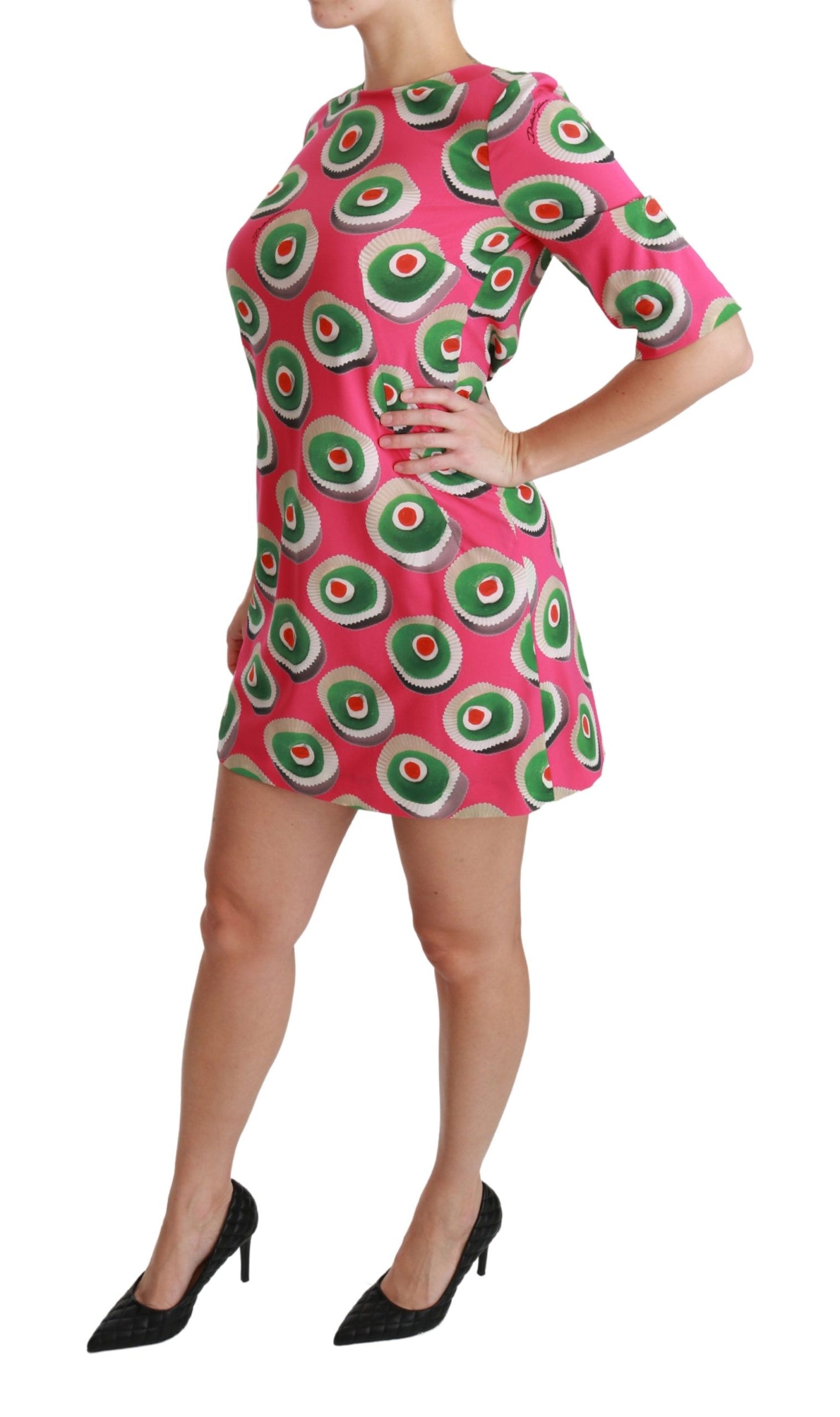 Robe droite Dolce & Gabbana en soie rose stretch motif cupcake