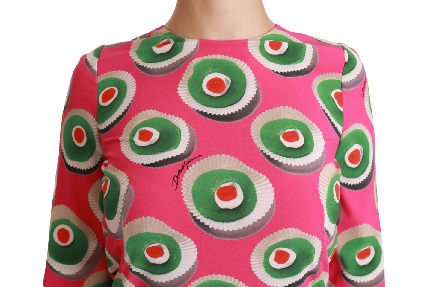 Robe droite Dolce & Gabbana en soie rose stretch motif cupcake