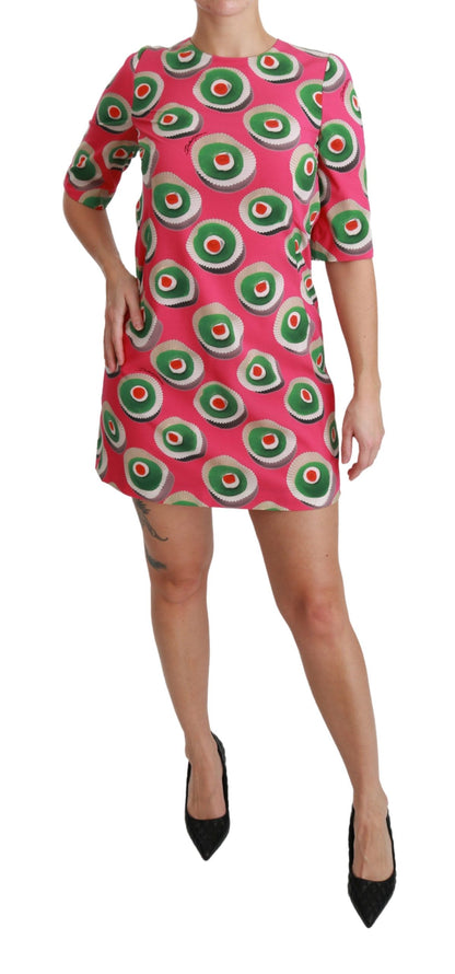 Robe droite Dolce & Gabbana en soie rose stretch motif cupcake