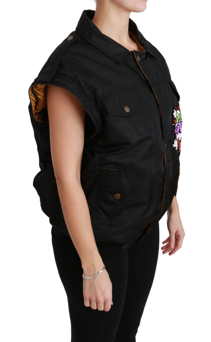 Blouson Aviateur à Paillettes Couronne Reine Noir Dolce & Gabbana
