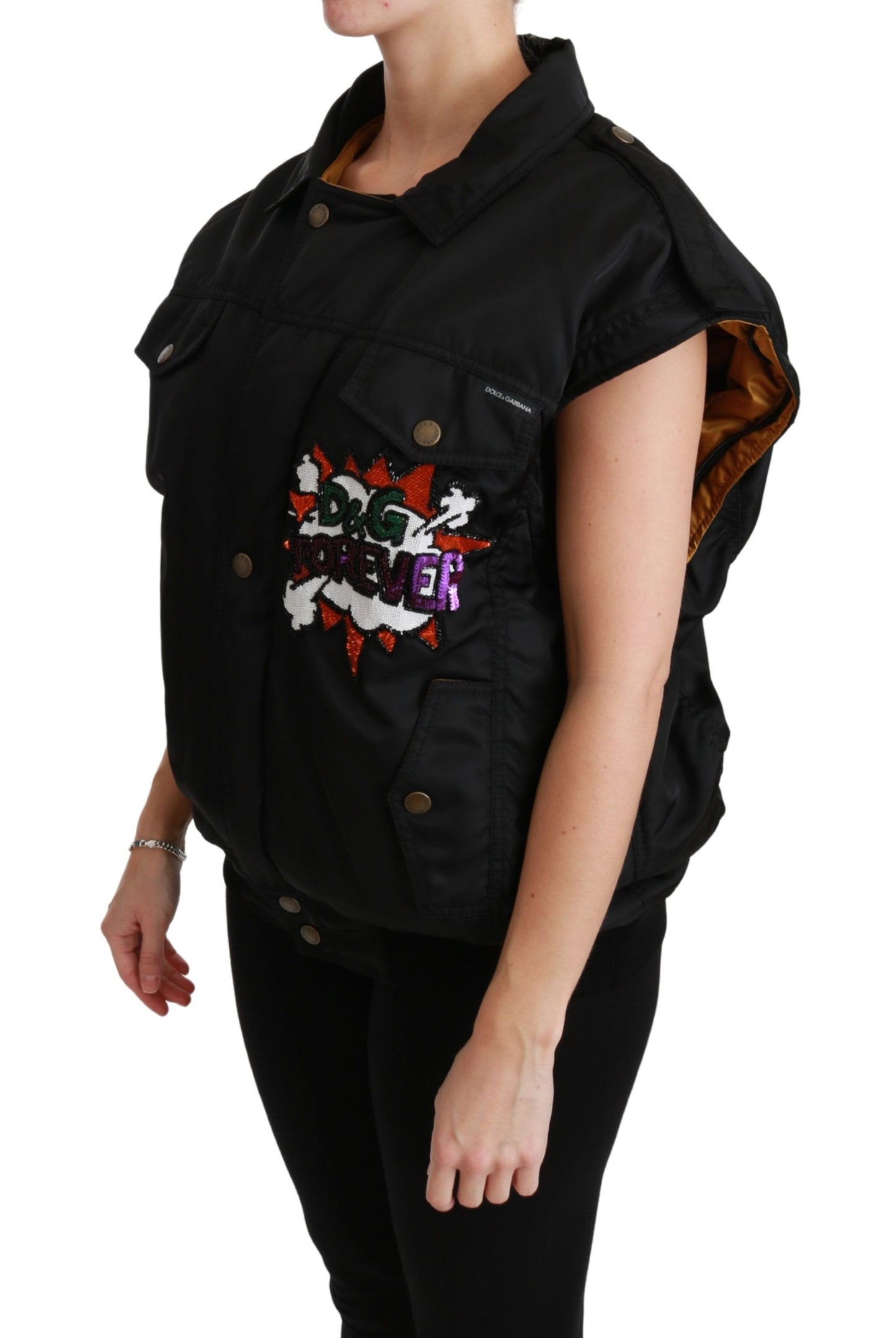 Blouson Aviateur à Paillettes Couronne Reine Noir Dolce & Gabbana