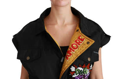Blouson Aviateur à Paillettes Couronne Reine Noir Dolce & Gabbana