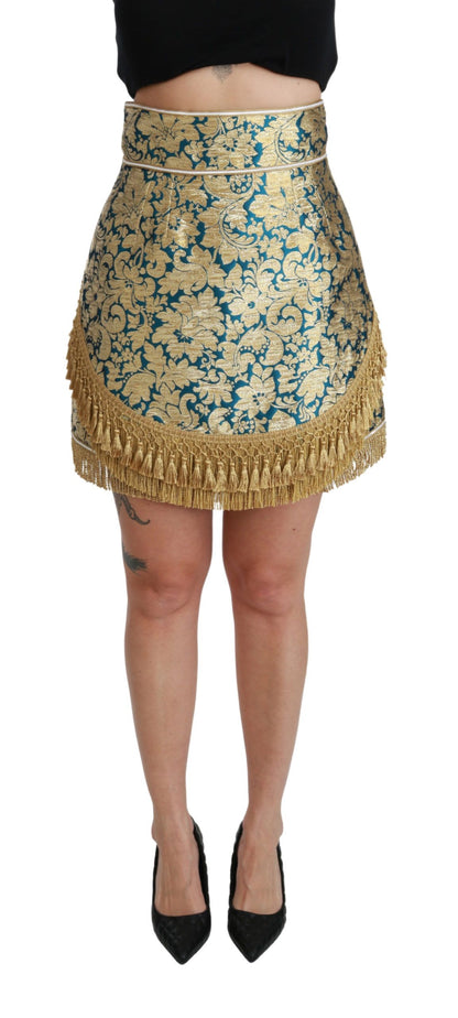 Jupe Dolce & Gabbana bleue taille haute à motif jacquard avec pampilles dorées