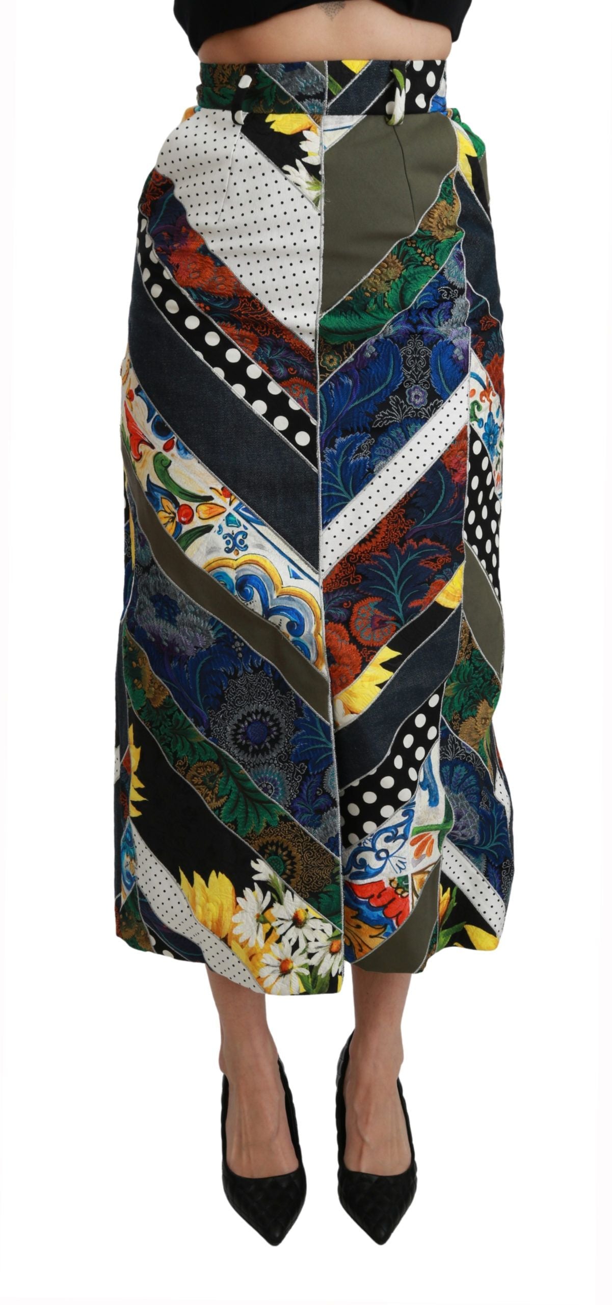 Jupe longue taille haute géométrique en soie multicolore Dolce & Gabbana