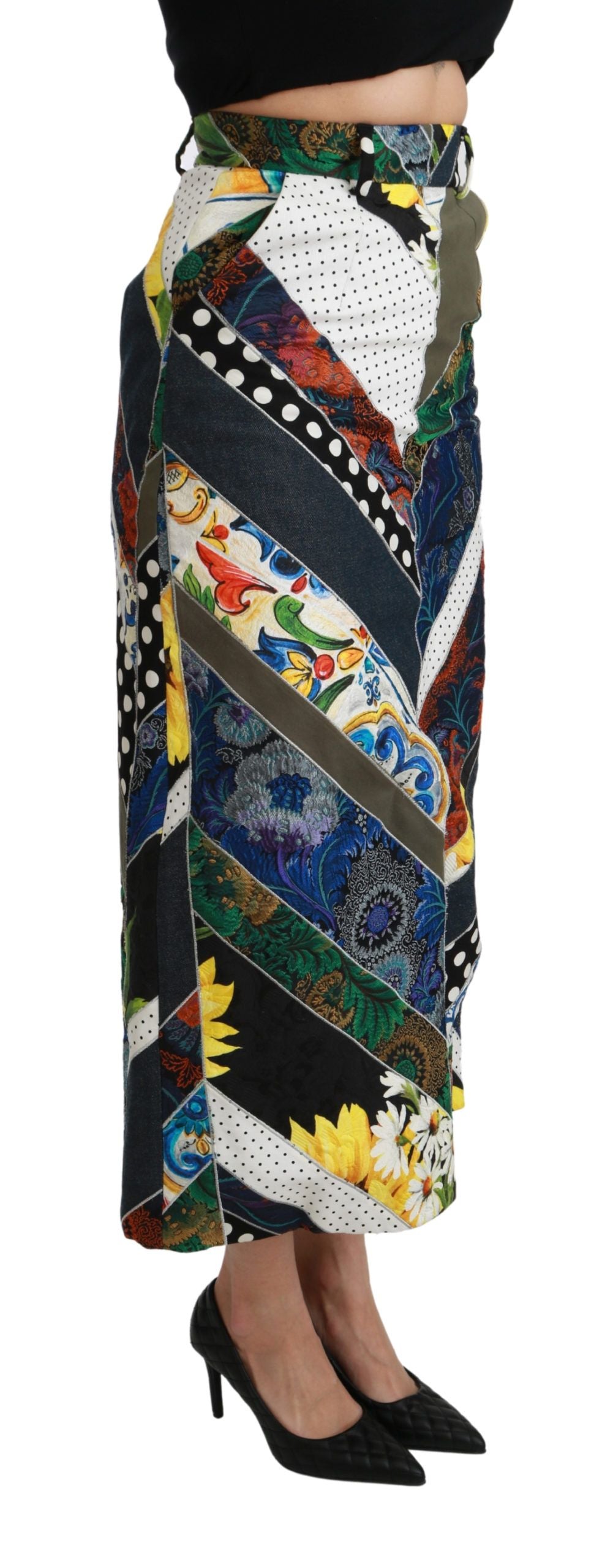 Jupe longue taille haute géométrique en soie multicolore Dolce & Gabbana