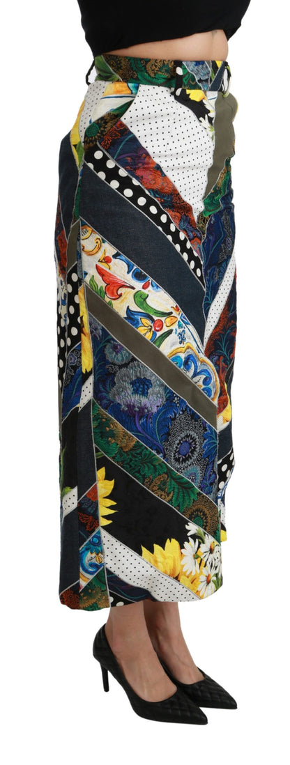 Jupe longue taille haute géométrique en soie multicolore Dolce & Gabbana