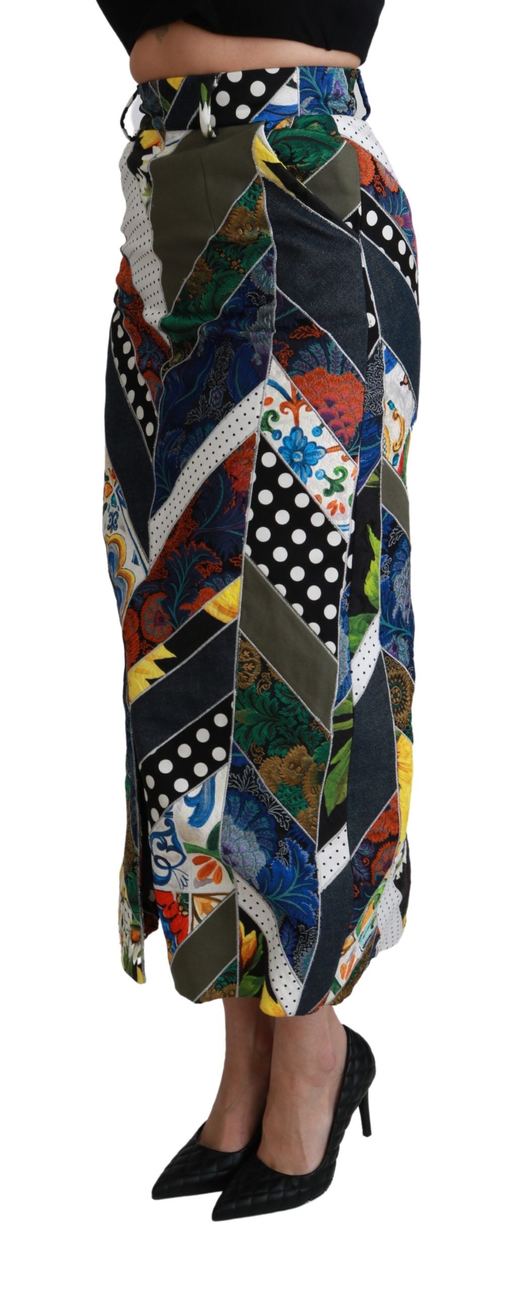 Jupe longue taille haute géométrique en soie multicolore Dolce & Gabbana