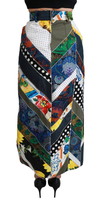 Jupe longue taille haute géométrique en soie multicolore Dolce & Gabbana