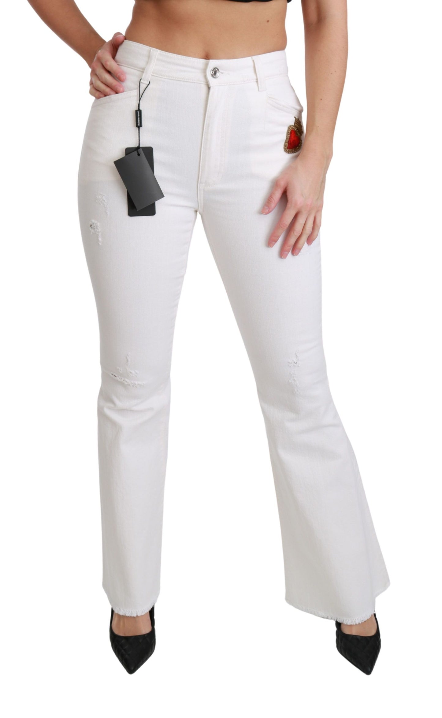 Pantalon Dolce & Gabbana évasé en coton stretch à cœur blanc