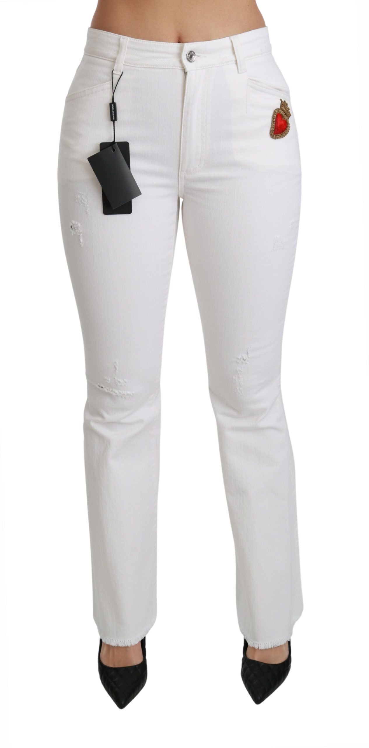 Pantalon Dolce & Gabbana évasé en coton stretch à cœur blanc
