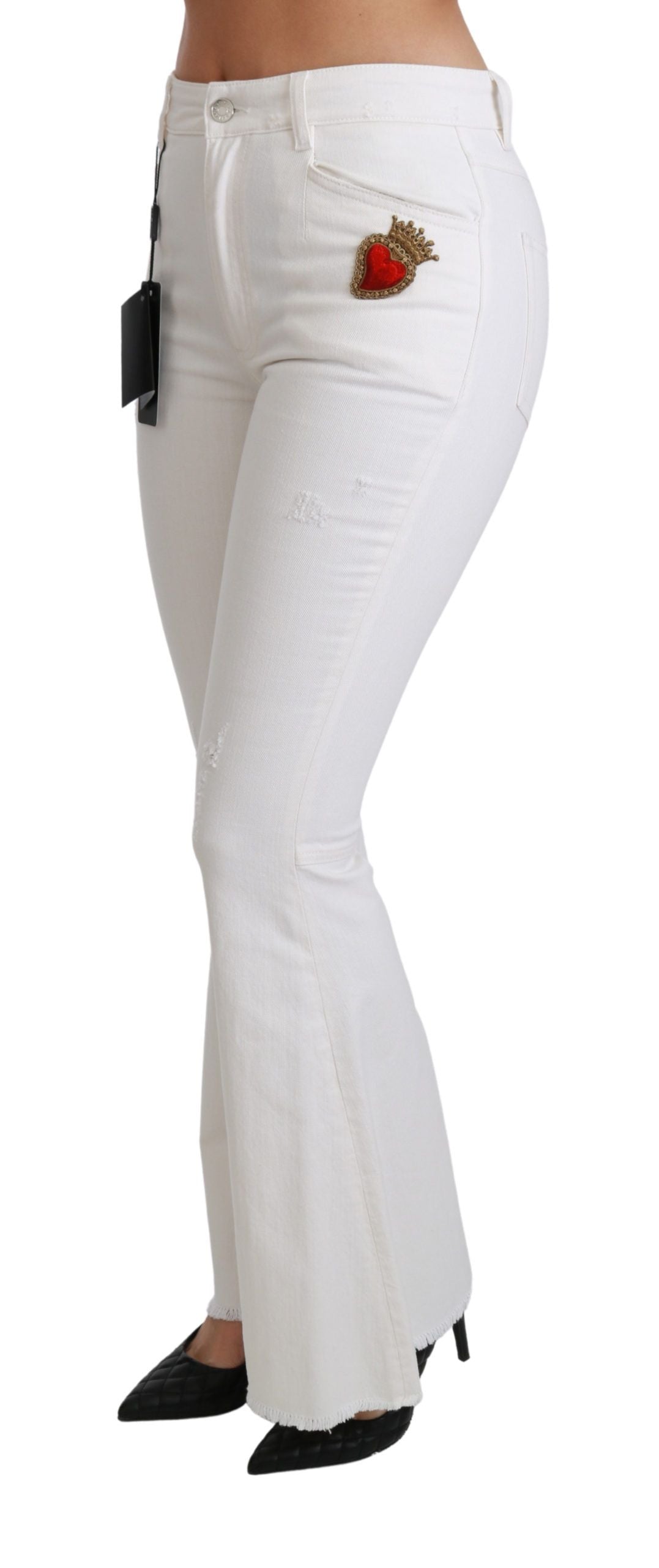 Pantalon Dolce & Gabbana évasé en coton stretch à cœur blanc