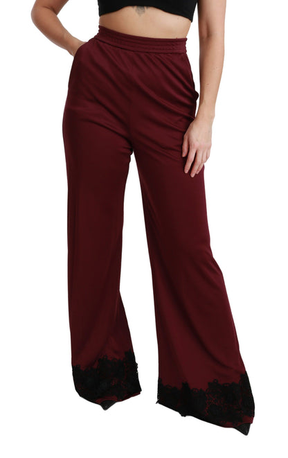 Pantalon large taille haute Dolce & Gabbana en dentelle noire et marron