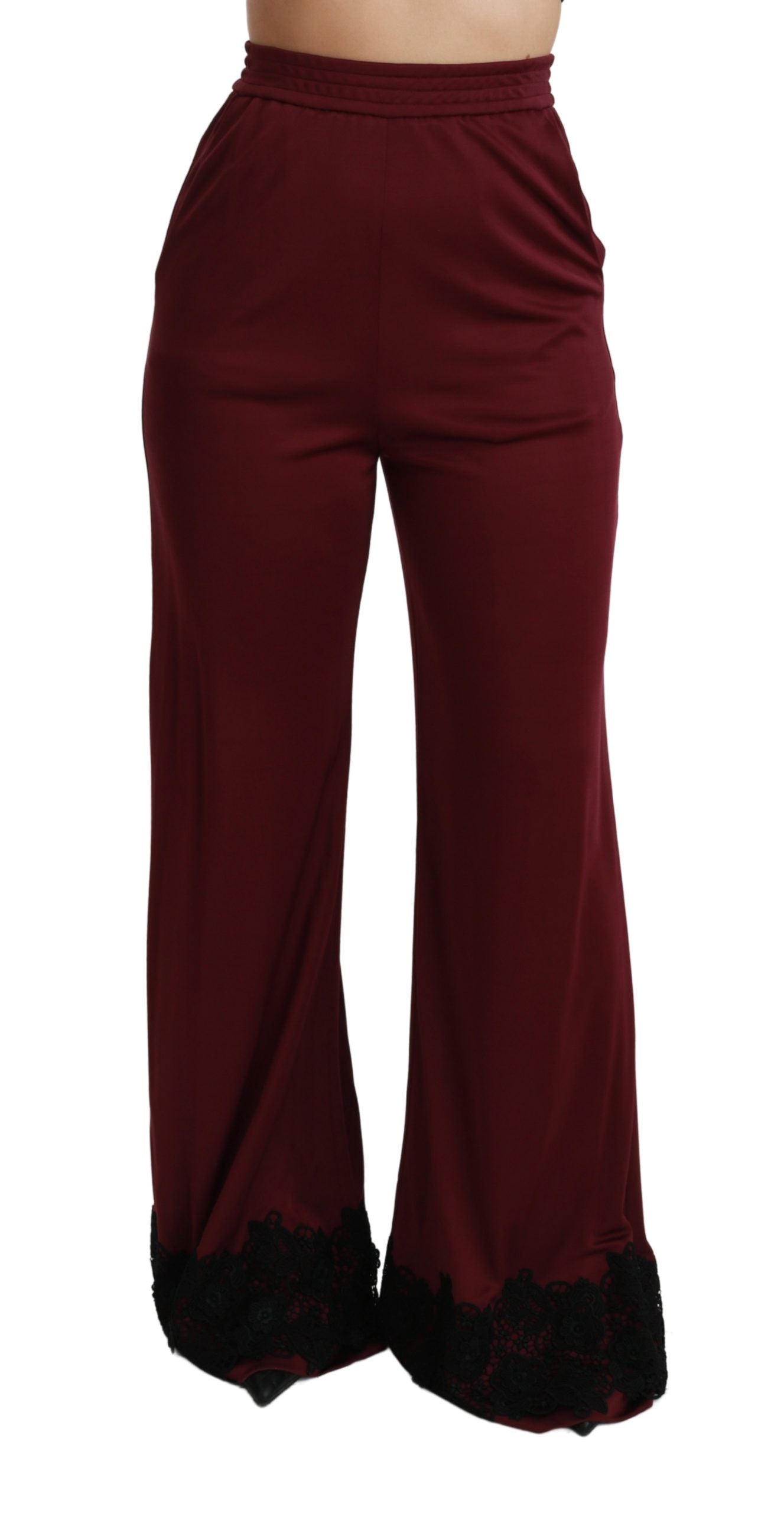 Pantalon large taille haute Dolce & Gabbana en dentelle noire et marron