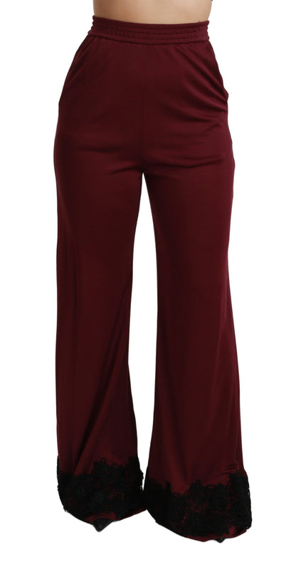 Pantalon large taille haute Dolce & Gabbana en dentelle noire et marron