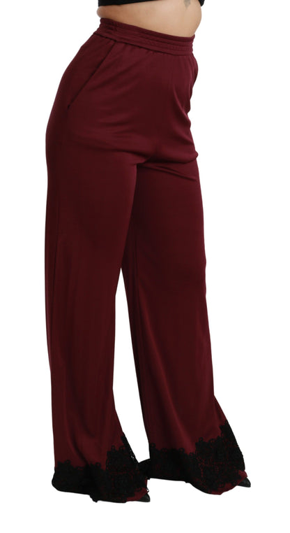 Pantalon large taille haute Dolce & Gabbana en dentelle noire et marron