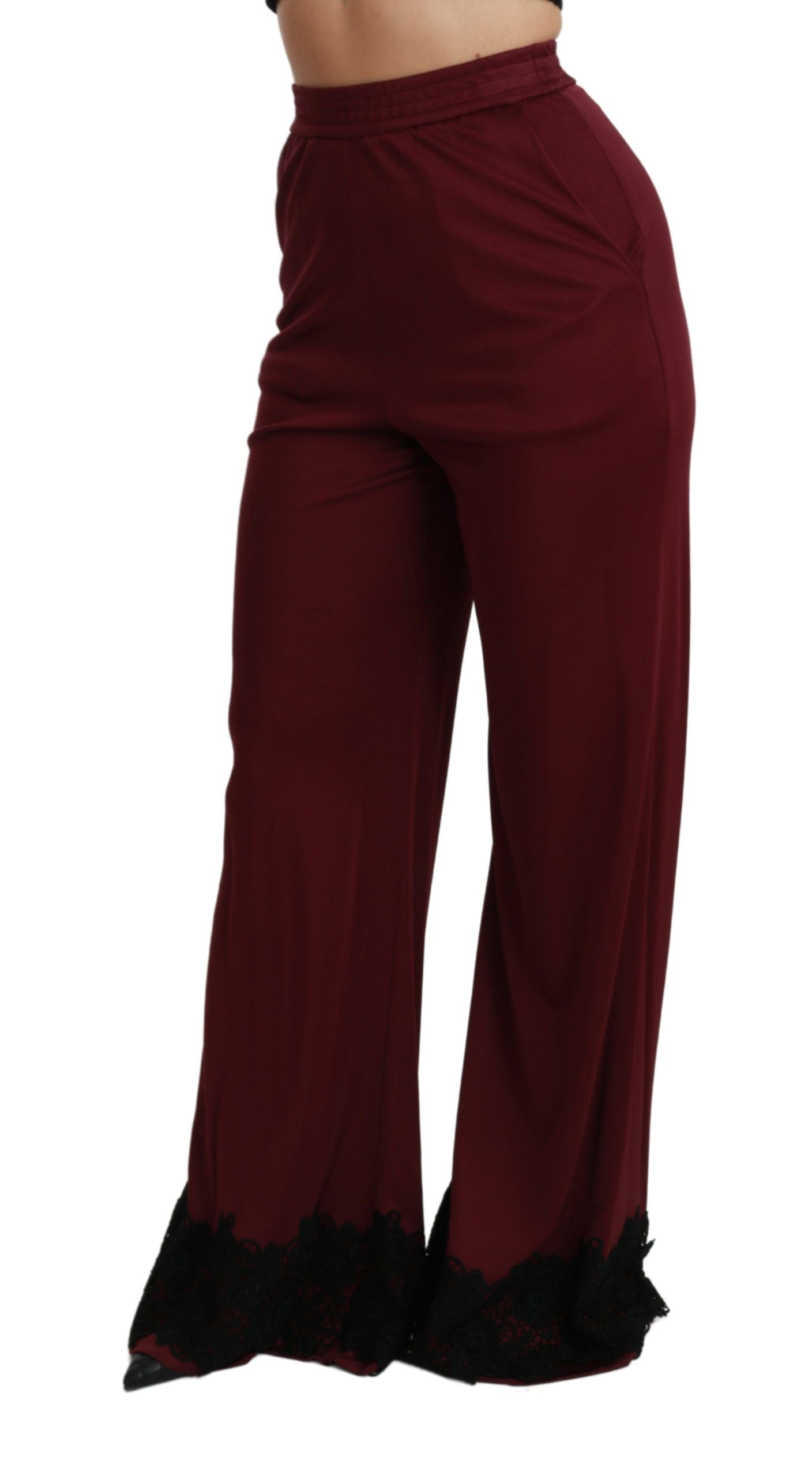 Pantalon large taille haute Dolce & Gabbana en dentelle noire et marron