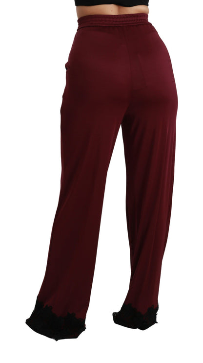 Pantalon large taille haute Dolce & Gabbana en dentelle noire et marron