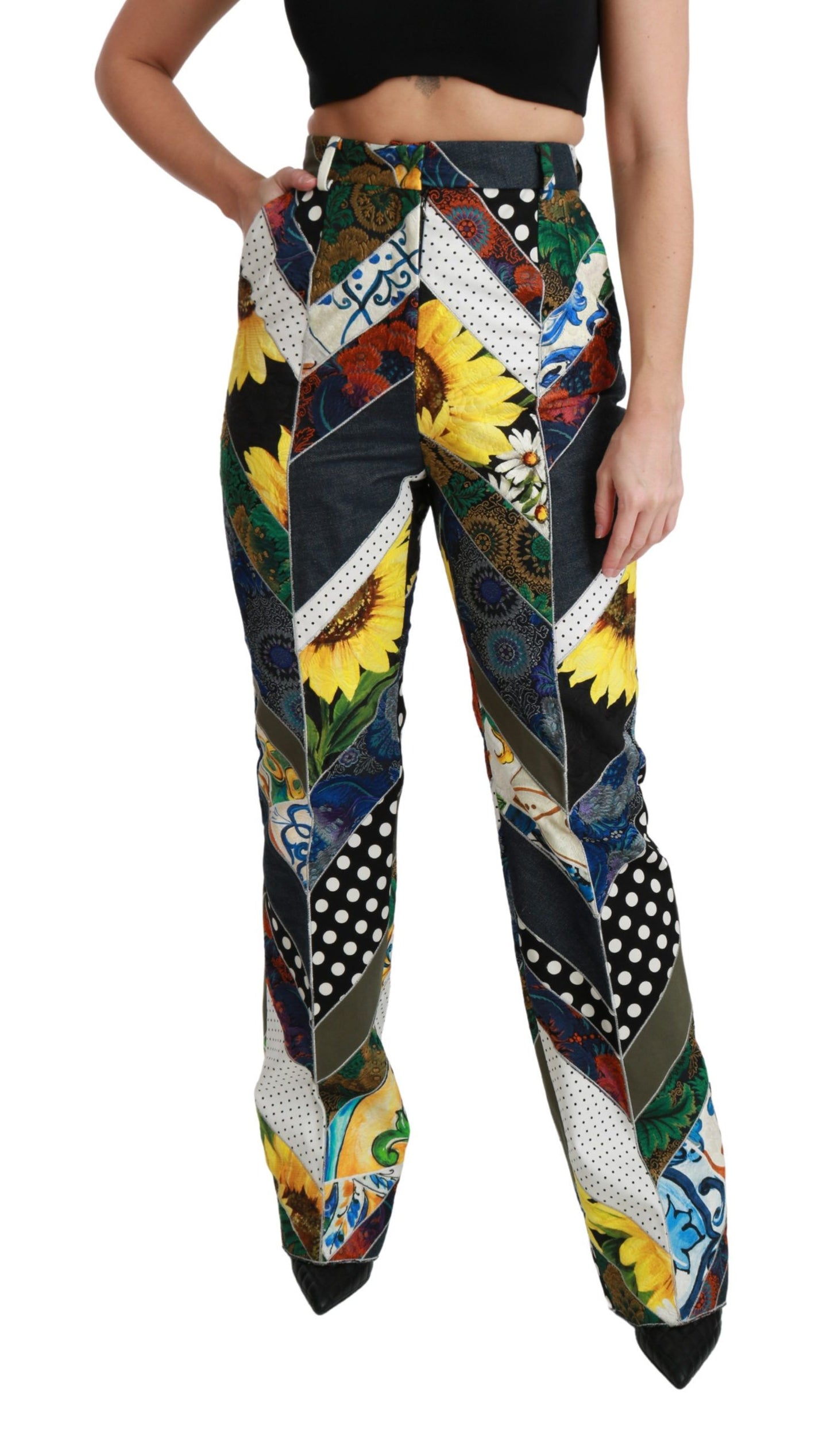 Pantalon droit taille haute à imprimé multicolore Dolce & Gabbana