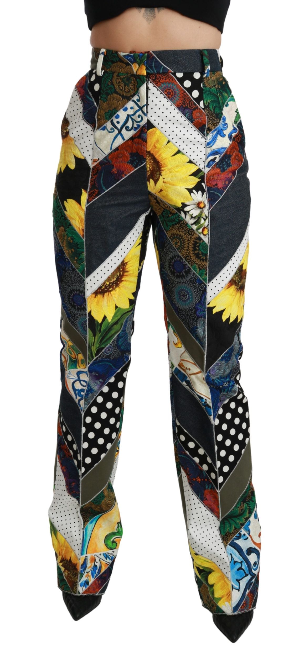 Pantalon droit taille haute à imprimé multicolore Dolce & Gabbana