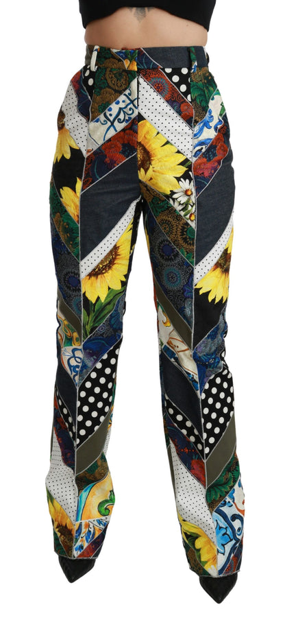 Pantalon droit taille haute à imprimé multicolore Dolce & Gabbana