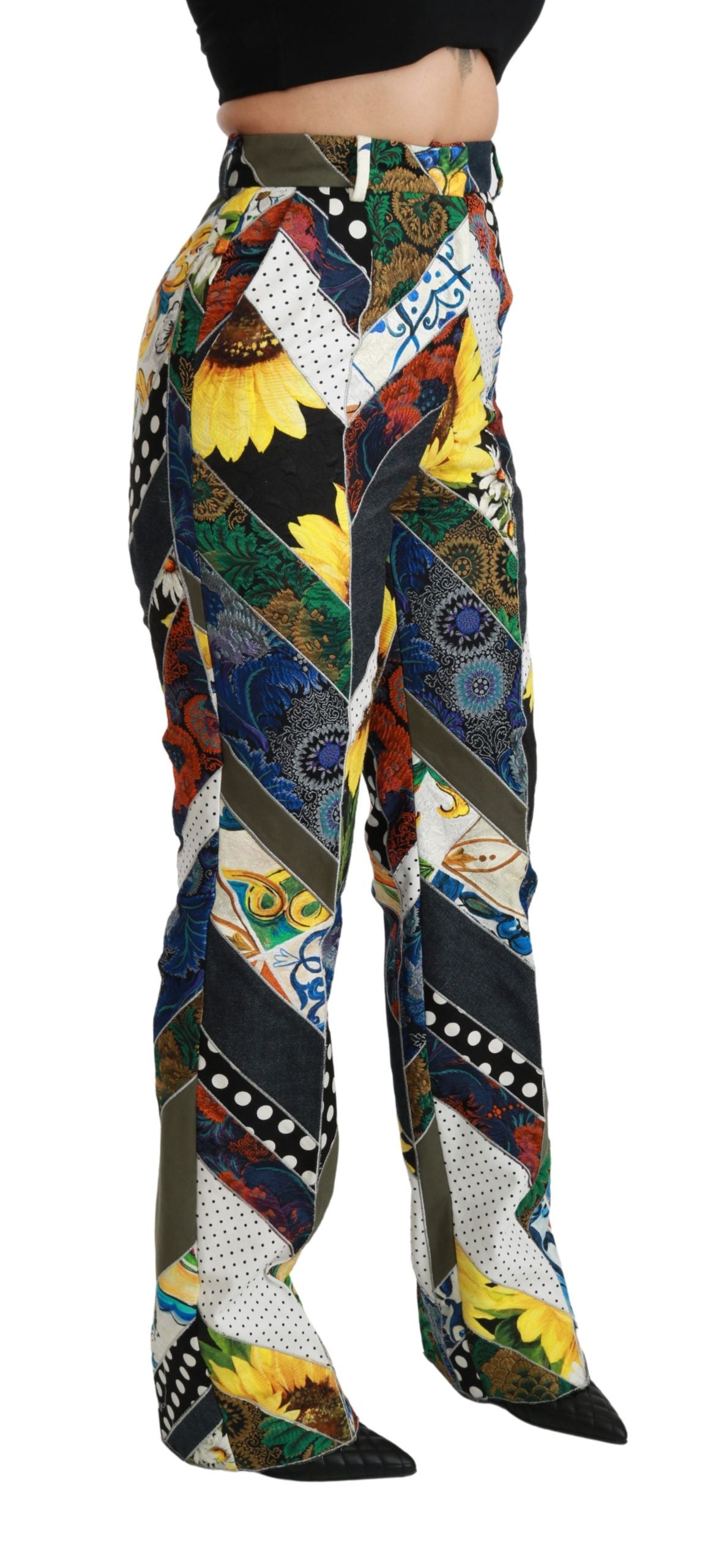 Pantalon droit taille haute à imprimé multicolore Dolce & Gabbana