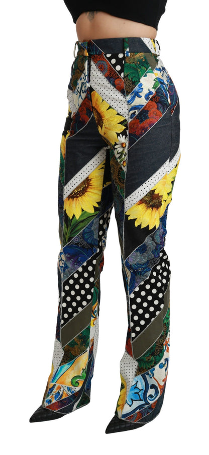 Pantalon droit taille haute à imprimé multicolore Dolce & Gabbana