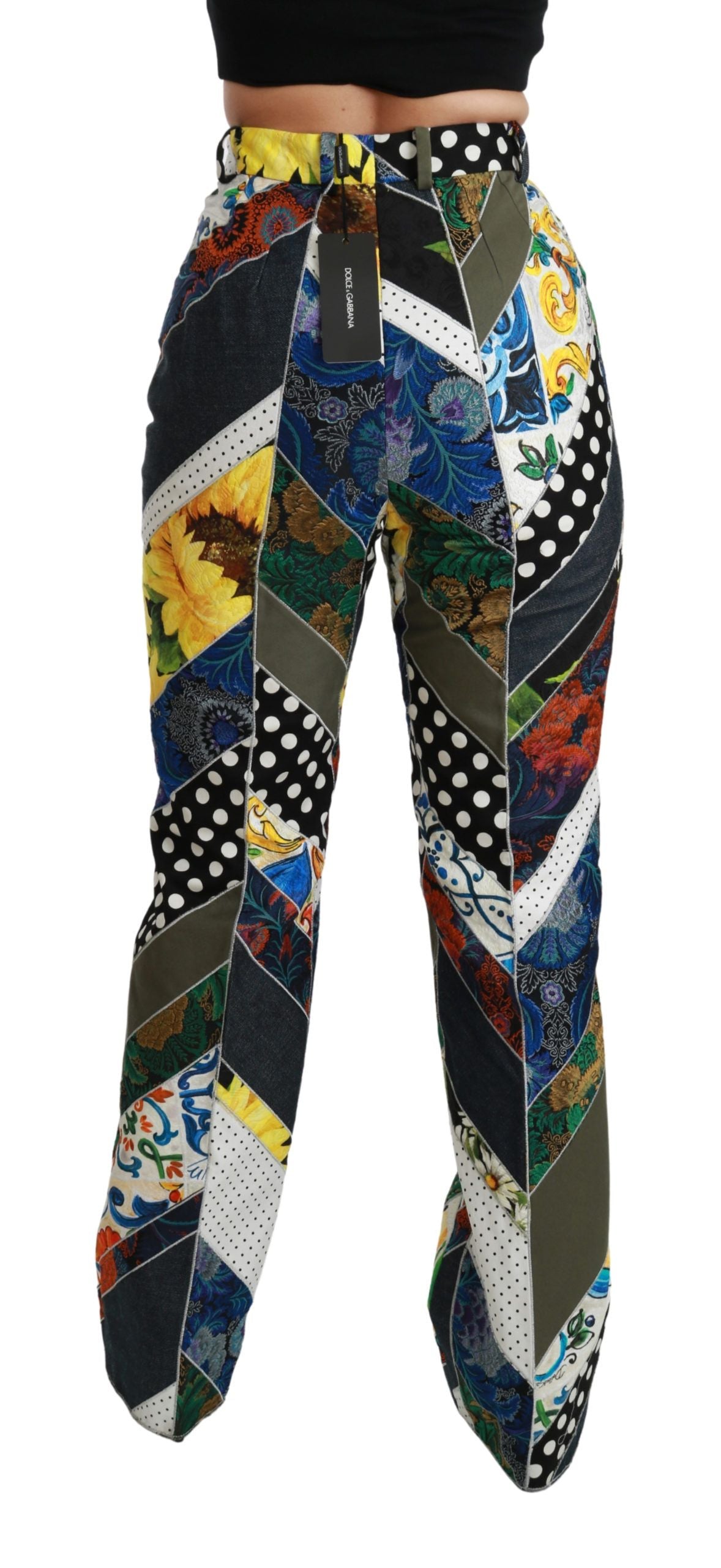 Pantalon droit taille haute à imprimé multicolore Dolce & Gabbana