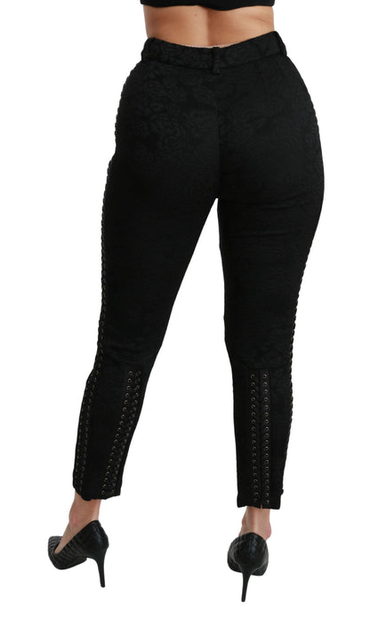 Pantalon taille haute skinny en brocart noir Dolce & Gabbana
