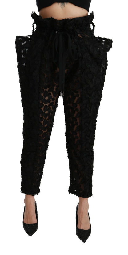 Pantalon fuselé taille haute en dentelle florale noire Dolce & Gabbana