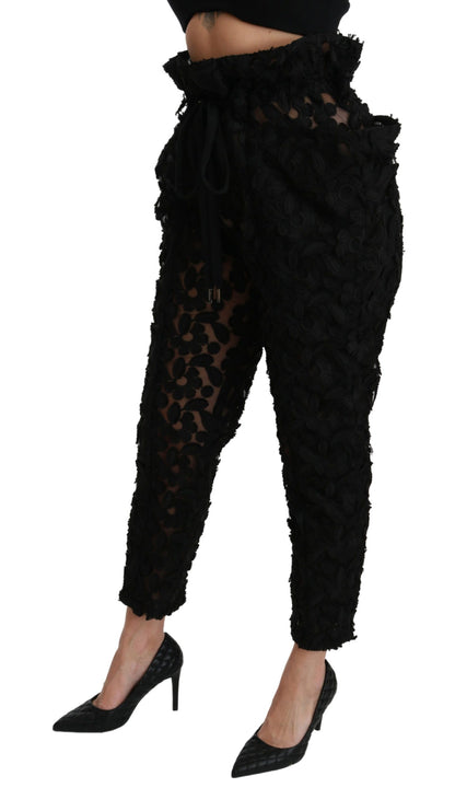 Pantalon fuselé taille haute en dentelle florale noire Dolce & Gabbana
