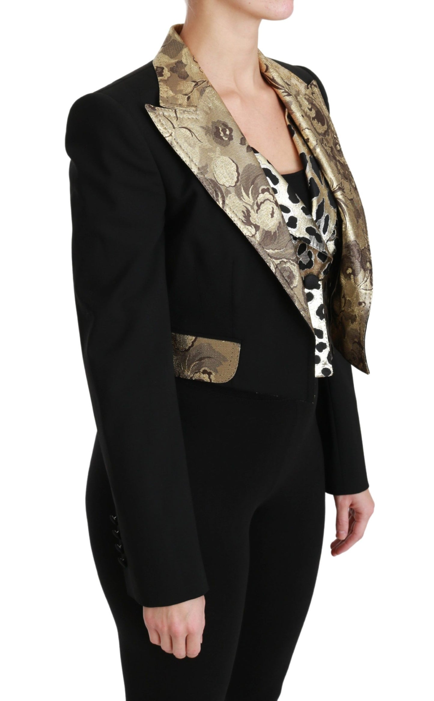Dolce & Gabbana Manteau Blazer Gilet Veste en Laine Jacquard Noir