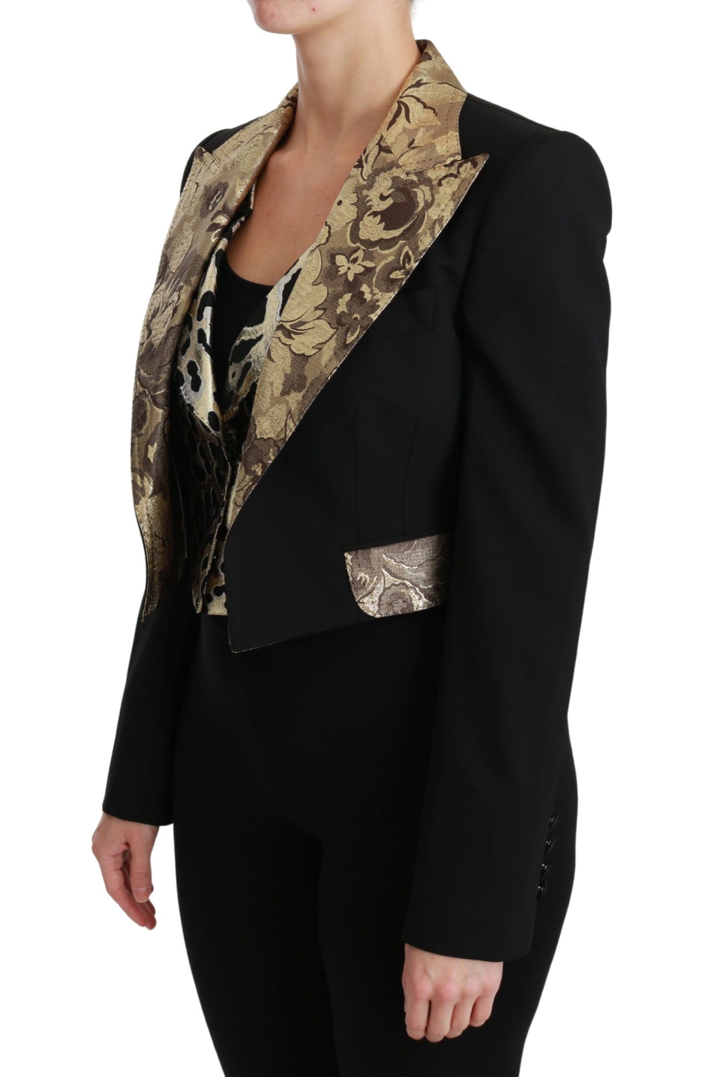 Dolce & Gabbana Manteau Blazer Gilet Veste en Laine Jacquard Noir
