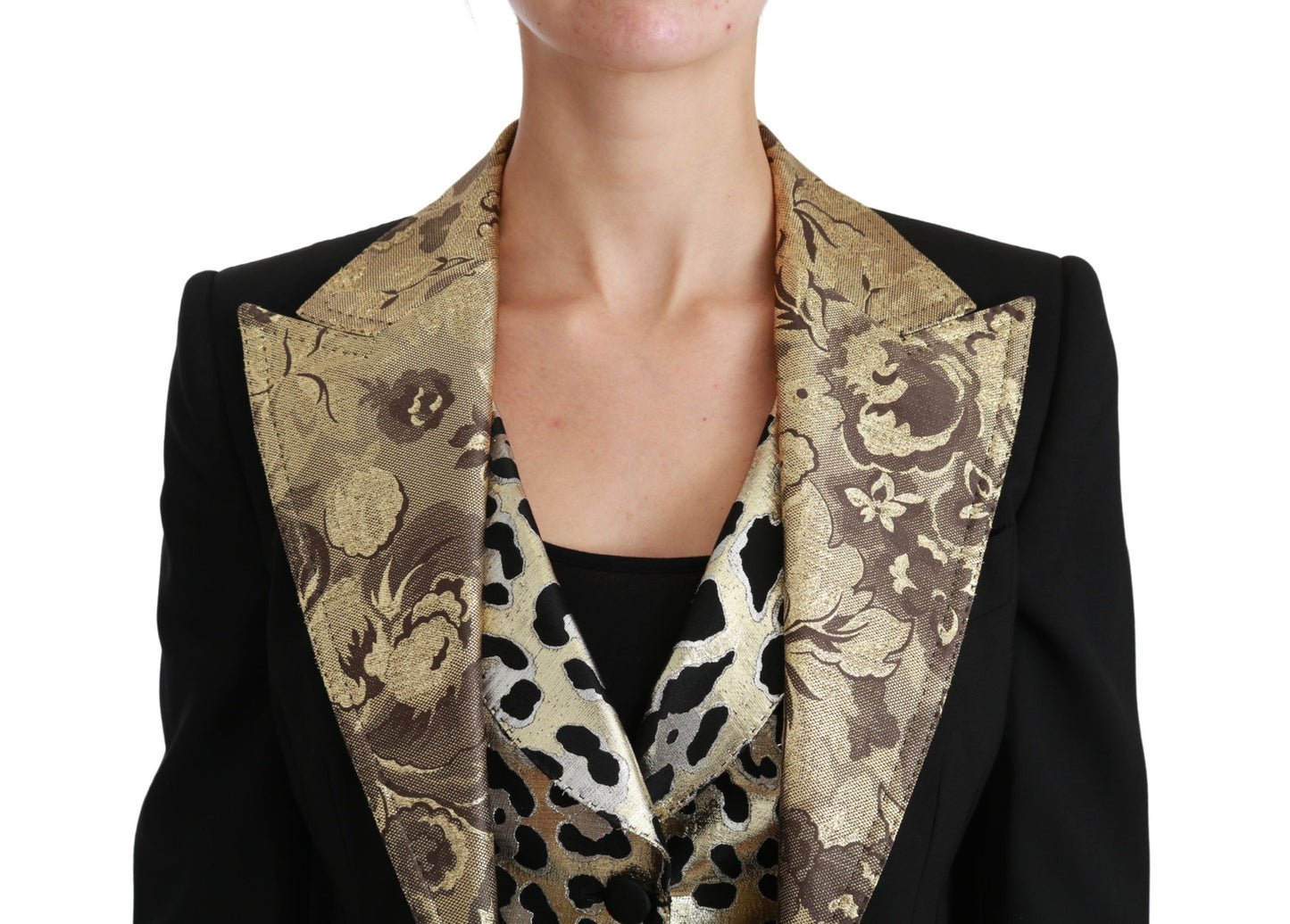 Dolce & Gabbana Manteau Blazer Gilet Veste en Laine Jacquard Noir